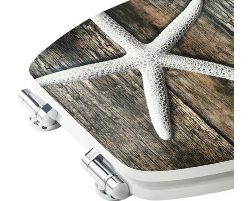 Capac de WC cu motiv stea de mare pe suprafață de lemn