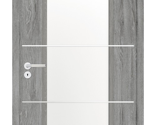 Ușă de interior cu inserție de sticlă și aspect de lemn