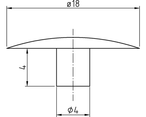 Desen tehnic al unui cap de nit cu dimensiunile de 18 milimetri în diametru și 4 milimetri în diametrul tijei
