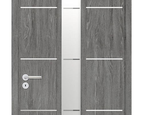 Ușă de interior cu inserție de sticlă și linii decorative orizontale