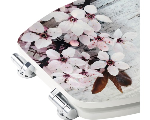Scaun de toaletă cu motiv floral și balamale cromate