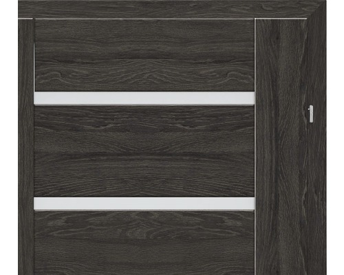 Ușă de interior cu structură de lemn și două elemente decorative orizontale, deschise la culoare