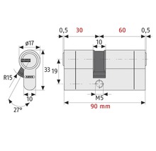 Cilindru de siguranță dublu Abus D6PSN 30/60 mm, 5 chei, protecție anti-găurire-thumb-4