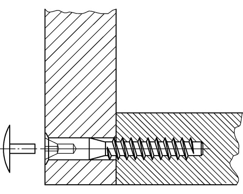 Ilustrație a unei îmbinări din lemn cu șurub