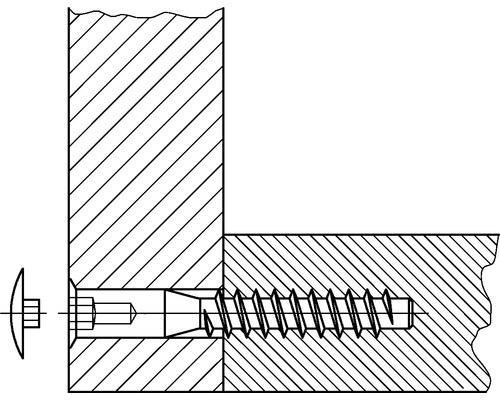 Desen cu un șurub care unește două bucăți de lemn