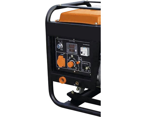 Imagine detaliată a unui generator de curent cu panou de control, comutatoare rotative și prize