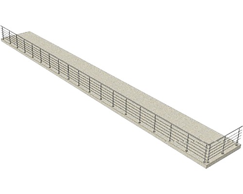 Ilustrație a unui ponton lung și drept cu balustradă metalică.