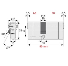 Cilindru de siguranță dublu Abus D10NPA 40/50 mm, 5 chei, protecție anti-găurire-thumb-3