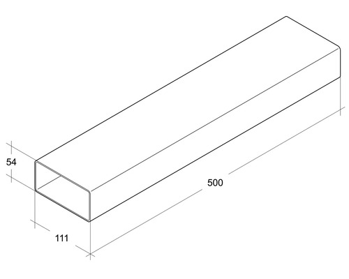Imagine a unei țevi dreptunghiulare cu dimensiunile de 54 x 111 x 500 milimetri.