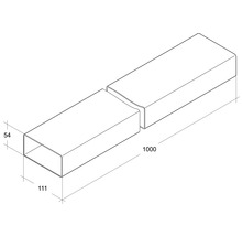 Ilustrație a unei țevi dreptunghiulare cu dimensiunile 111 x 54 x 1000 milimetri