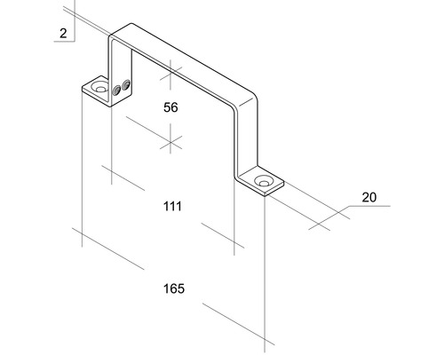 Desen tehnic al unui suport de balustradă cu dimensiunile 56, 20, 111 și 165.