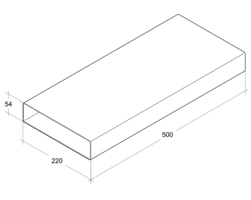 Desen tehnic al unei țevi dreptunghiulare cu dimensiunile 500 x 220 x 54 mm