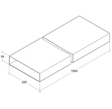 Desen tehnic al unui canal de ventilație dreptunghiular cu dimensiunile 54 x 220 x 1000 milimetri.