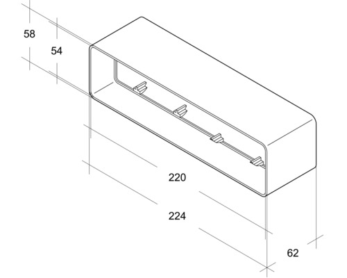 Desen tehnic al unei polițe de perete cu dimensiuni