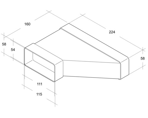 Desen tehnic al unei piese de canal dreptunghiulară cu dimensiuni