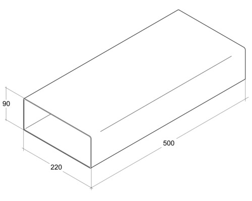 Țeavă profilată rectangulară cu dimensiunile de 90 x 220 x 500 milimetri.