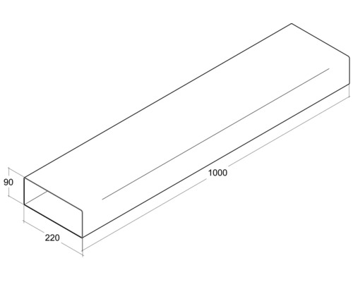 Tub dreptunghiular cu dimensiunile 220x90x1000 milimetri.