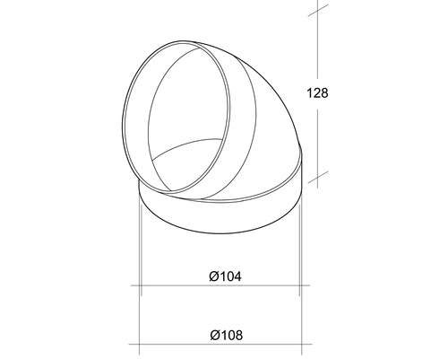 Desen tehnic al unei coturi de țeavă cu dimensiuni