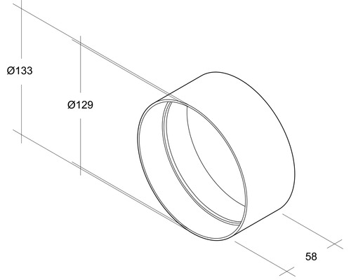 Racord de țeavă cu dimensiunile de 133, 129 și 58 milimetri