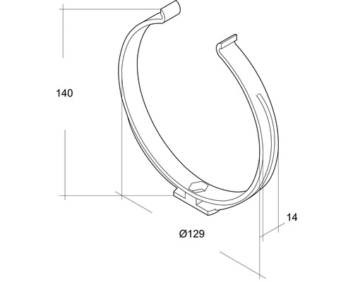 Colier de țeavă cu dimensiunile de 140, 129 și 14 milimetri.