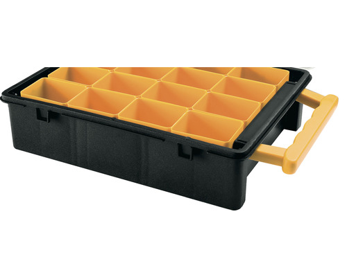 Cutie de sortiment din plastic cu compartimente și mâner