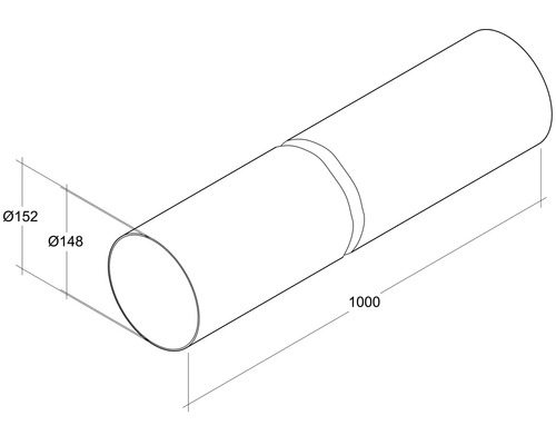 Desen tehnic al unei țevi cu diametrele de 152 milimetri și 148 milimetri și lungimea de 1000 milimetri.