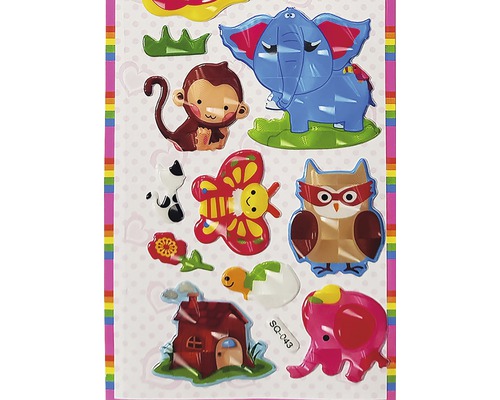 Foaie de autocolante cu diverse motive de animale și o casă