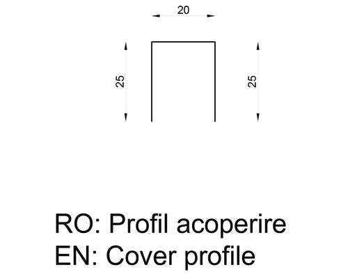 Profil de acoperire cu dimensiunile de 20 pe 25 milimetri
