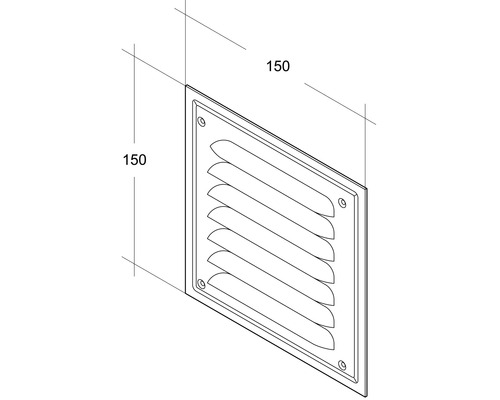 Grilă de ventilație pătrată cu lamele și dimensiunile de 150 x 150.
