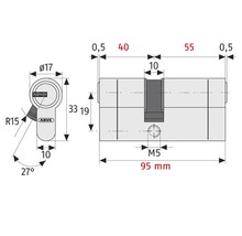 Cilindru de siguranță dublu Abus D45N 40/55 mm, 5 chei, protecție anti-găurire-thumb-2