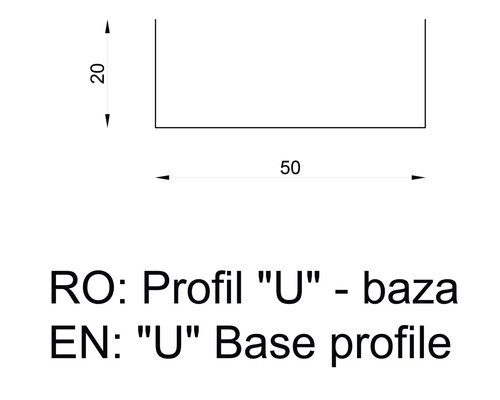 Bază profil U cu dimensiunile de 20 pe 50 milimetri