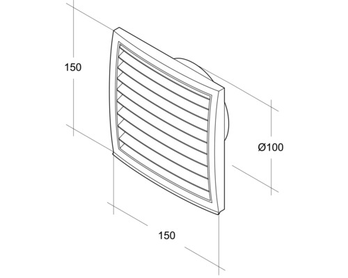 Grilaj pătrat de protecție împotriva intemperiilor cu dimensiunile de 150 x 150 mm și un diametru de 100 mm.