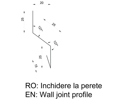 Profil de îmbinare la perete cu dimensiuni