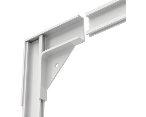 Prim-plan cu profil de aluminiu alb cu conector de colț pentru acoperiș de terasă