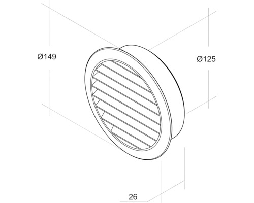 Desen tehnic al unei supape rotunde cu disc, cu dimensiunile diametru 149 milimetri, diametru 125 milimetri și adâncime 26 milimetri.