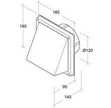 Desen tehnic al unei treceri de perete cu dimensiunile 185 x 185 x 120 mm