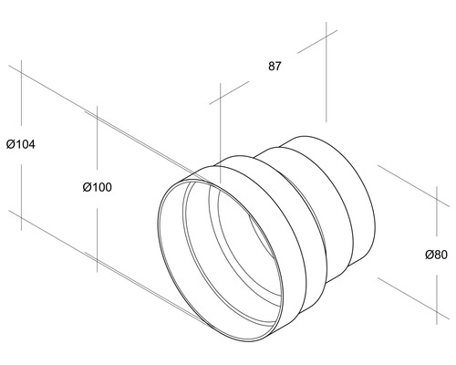 Imaginea unei țevi flexibile cu dimensiunile de 104 mm, 100 mm și 80 mm în diametru și 87 mm în lungime