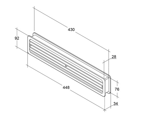 Desen al unei grile de ventilație cu dimensiunile de 430 mm lățime și 92 mm înălțime