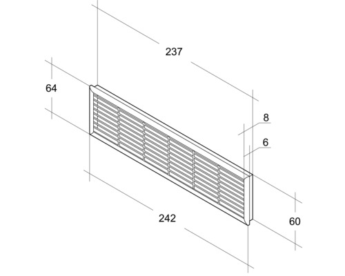 Desen tehnic al unei grile de ventilație cu dimensiuni
