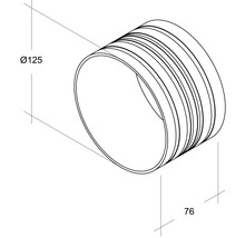 Desen tehnic al unei țevi cu dimensiunile diametru 125 mm și lungime 76 mm.