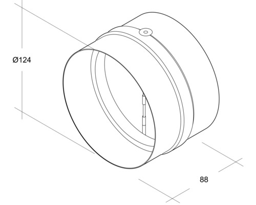 Imaginea unei componente rotunde de canal cu dimensiunile de 124 și 88 milimetri.