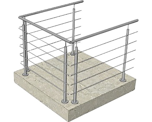 Balustradă din oțel inoxidabil cu cabluri orizontale pe beton