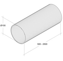 Ilustrație a unui furtun de ventilație flexibil cu diametrul de 100 mm și lungimea de 500 până la 2500 mm.