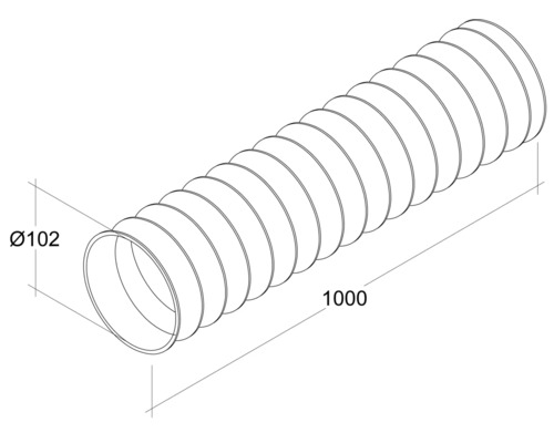 Ilustrație a unei țevi flexibile cu un diametru de 102 mm și o lungime de 1000 mm