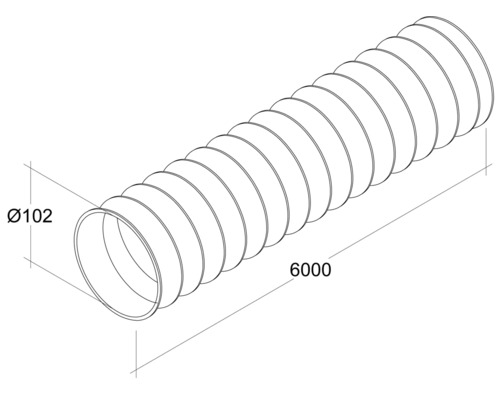 Furtun flexibil de ventilație cu diametrul de 102 mm și lungimea de 6000 mm.