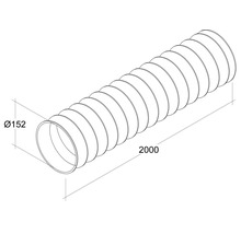 Ilustrație a unei conducte flexibile cu un diametru de 152 mm și o lungime de 2000 mm.