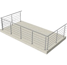 Balustradă din oțel inoxidabil cu bare orizontale pe o suprafață de beton