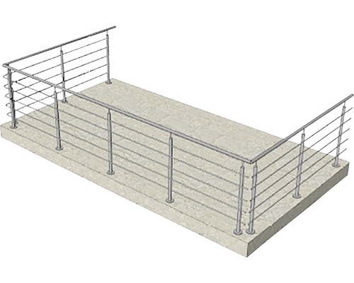 Balustradă din oțel inoxidabil cu bare orizontale pe o suprafață de beton