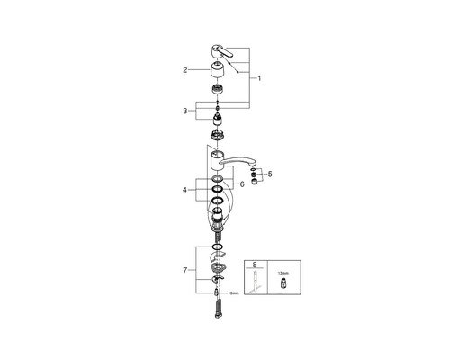 Desen explodat al unui robinet cu piese individuale