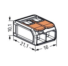 Desen al unei cleme de conexiune cu dimensiunile 10,1 mm, 21,1 mm și 16 mm.